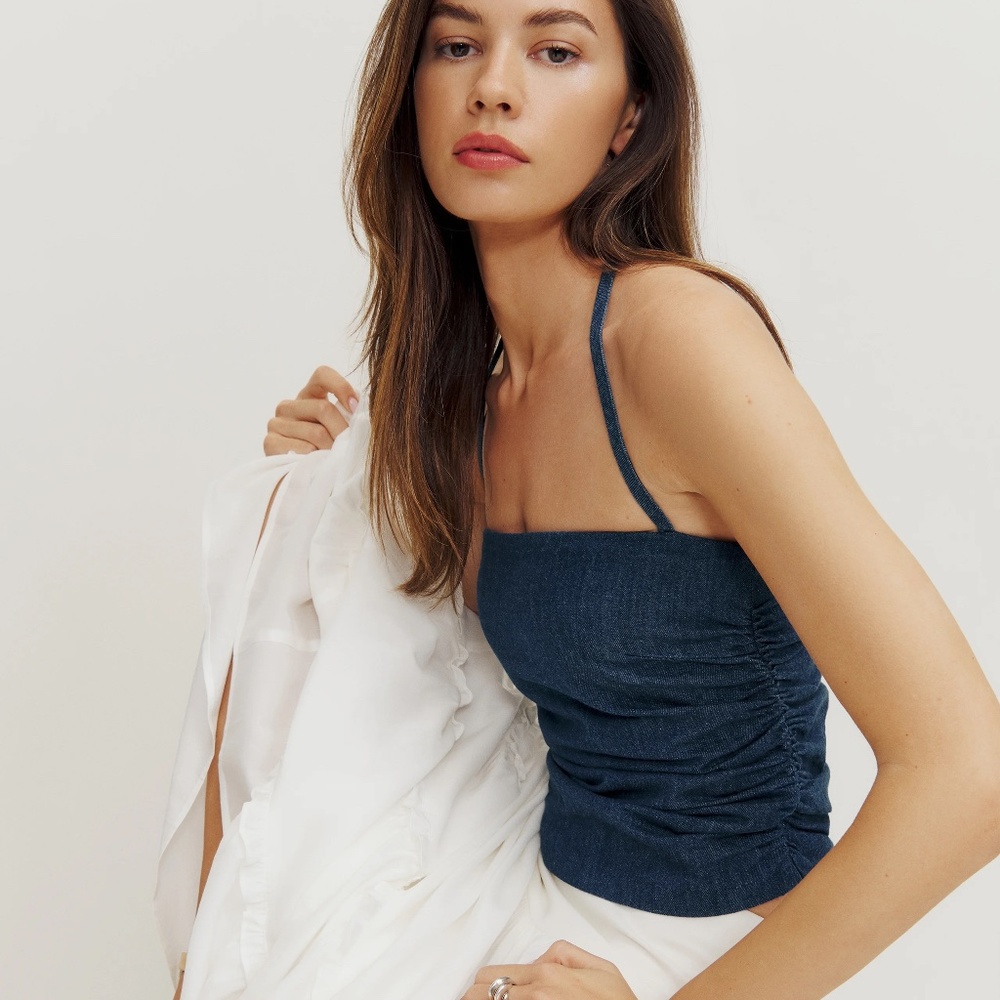 NWT Reformation Irene Denim Halter Top